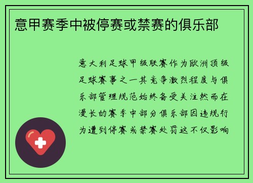 意甲赛季中被停赛或禁赛的俱乐部