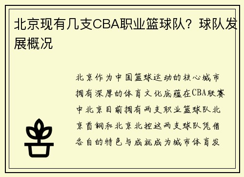 北京现有几支CBA职业篮球队？球队发展概况
