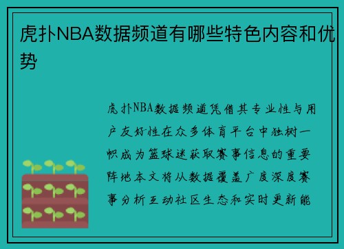 虎扑NBA数据频道有哪些特色内容和优势
